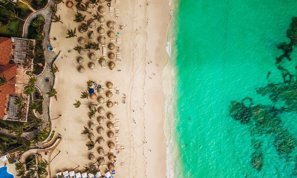 aerial view of white beach
